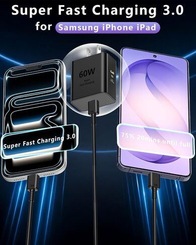 Samsung USB-C Super Fast Charging, 2Pack MITSUGAWA 25W Power Delivery Fast Wall Charger(2Pack 5FT USB-C Cable is included), for Galaxy S22/S21+/Ultra/Note10/20/Z Fold 3/Flip 3/S10/9/8, iPad Pro, Pixel in Kuwait