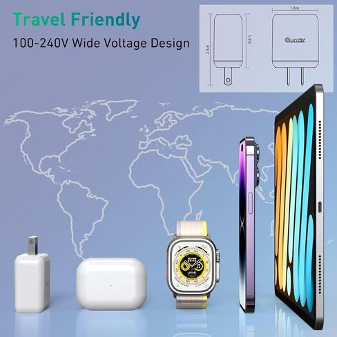 شاحن iPad سريع الشحن [معتمد من MFi]، شاحن سريع Quntis 30W GaN لجهاز iPhone iPad مع كابل USB C إلى Lightning بطول 6.6FT متوافق مع iPad Pro/iPad Air/iPhone 14/14 Pro/14 Pro Max/13/12/11/XS in Kuwait