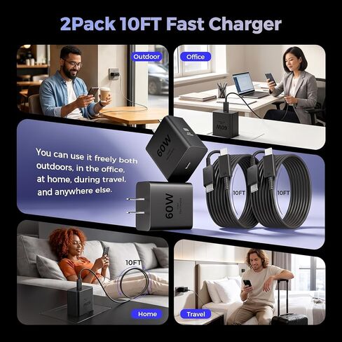 Samsung USB-C Super Fast Charging, 2Pack MITSUGAWA 25W Power Delivery Fast Wall Charger(2Pack 5FT USB-C Cable is included), for Galaxy S22/S21+/Ultra/Note10/20/Z Fold 3/Flip 3/S10/9/8, iPad Pro, Pixel in Kuwait