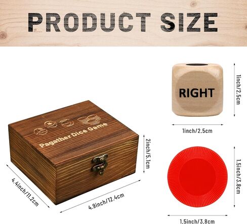 Pagather Left Right Roll Dice Game Set, Wooden Box with 3 Dice & 48 Chips in Kuwait