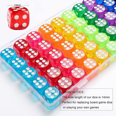 50 Pieces Dice Set, 14mm Bulk 6 Sided Colored Dices for Board Games, Math Learning,Classroom in Kuwait