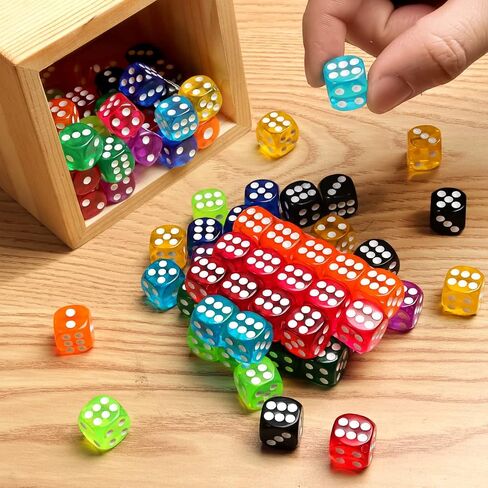 50 Pieces Dice Set, 14mm Bulk 6 Sided Colored Dices for Board Games, Math Learning,Classroom in Kuwait