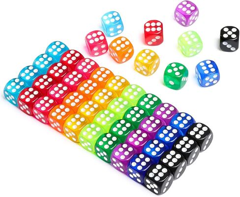 50 Pieces Dice Set, 14mm Bulk 6 Sided Colored Dices for Board Games, Math Learning,Classroom in Kuwait