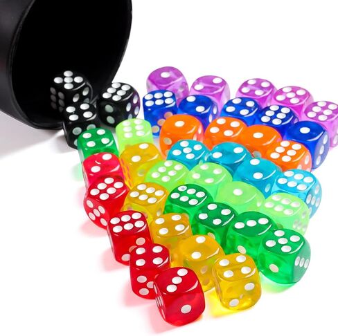 50 Pieces Dice Set, 14mm Bulk 6 Sided Colored Dices for Board Games, Math Learning,Classroom in Kuwait