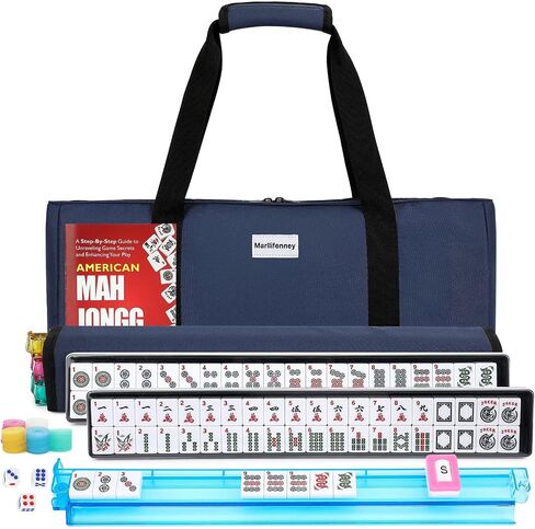 American Mahjong Tile Set,166 White Tiles Mahjong Set,4 Colors Mahjong Racks,Travel Mahjong Set with Blue Carrying Bag in Saudi Arabia