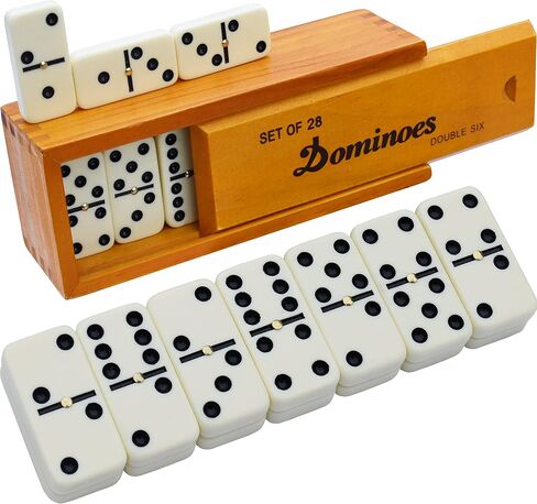 Queensell Dominos Set for Adults, Double 6 Dominoes Set with 28 Tiles in Wooden Case, Classic Dominoes, Family Board Game for Kids & Adults, Travel Game for Family Game Night, Juegos de Mesa in Saudi Arabia