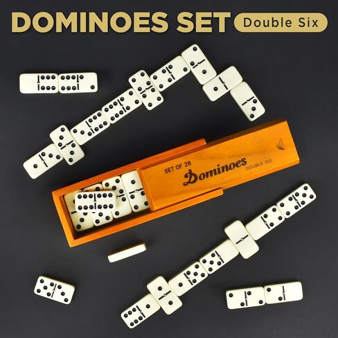 Queensell Dominos Set for Adults, Double 6 Dominoes Set with 28 Tiles in Wooden Case, Classic Dominoes, Family Board Game for Kids & Adults, Travel Game for Family Game Night, Juegos de Mesa in Saudi Arabia