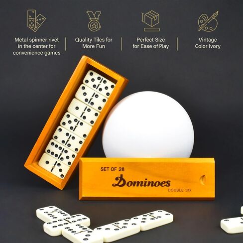 Queensell Dominos Set for Adults, Double 6 Dominoes Set with 28 Tiles in Wooden Case, Classic Dominoes, Family Board Game for Kids & Adults, Travel Game for Family Game Night, Juegos de Mesa in Saudi Arabia