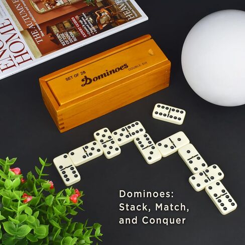 Queensell Dominos Set for Adults, Double 6 Dominoes Set with 28 Tiles in Wooden Case, Classic Dominoes, Family Board Game for Kids & Adults, Travel Game for Family Game Night, Juegos de Mesa in Saudi Arabia