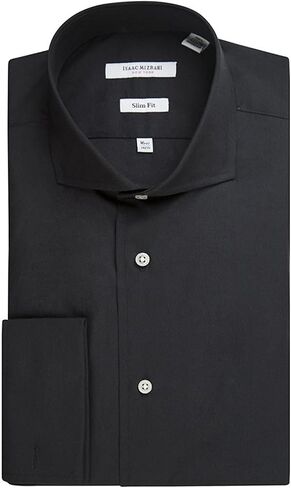 Isaac Mizrahi Men's Slim Fit Spread Collar French Cuff Cotton Solid Dress Shirt - Colors in Kuwait