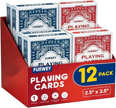 FURWEY 12 Packs Playing Cards, Poker Size Standard Index, Red and Blue in Saudi Arabia