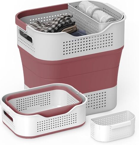 72L Large Collapsible Laundry Basket, Freestanding Clothes Hamper with Easy Carry Long Handles, Waterproof Washing Bag for Bedroom, Bathroom, and Nursery (Blue, 1 Pack) in Kuwait