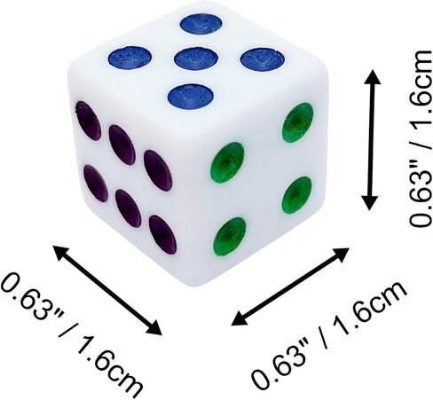 Ahoper 12 Pieces 16mm Standard Dice White with Multi-Color Pips Sided D6 Multicolor Pip Square Edge Dices for Table Board Games in Kuwait