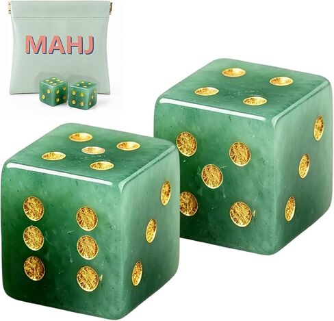 Natural Green Aventurine Mahjong Dice Set with MAHJ Bag in Saudi Arabia