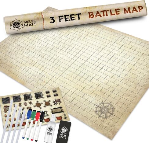 Melee Mets DND Map Starter Kit - 24 "× 36" ، شبكة التضاريس المعركة الرطبة/الجافة - تجربة ألعاب الطاولة المطلقة مع الملحقات in Kuwait