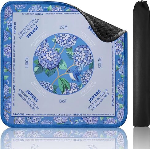 TIASUSAN Blue Mahjong Learning Mat (33" x 33") with Black Carrying Bag, Anti-Slip, Noise-Reducing Mahjong Mat for Table, Board Games, Tile Games and Cards in Kuwait
