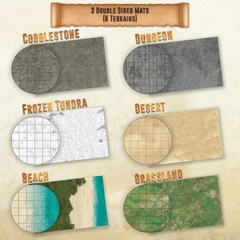 Melee Mats DND Map Starter Set for Dungeons and Dragons - 24" x 36" 3 Pack Double Sided, Wet & Dry Erase Battle Terrain Grid - Tabletop Board Gaming Kit with Accessories in Kuwait