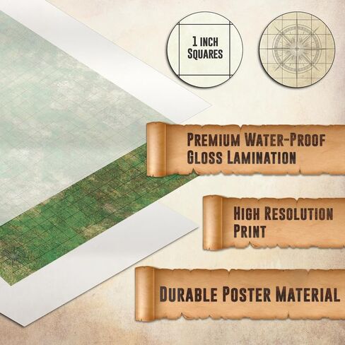 Melee Mats DND Map Starter Set for Dungeons and Dragons - 24" x 36" 3 Pack Double Sided, Wet & Dry Erase Battle Terrain Grid - Tabletop Board Gaming Kit with Accessories in Kuwait
