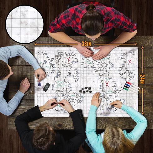 Melee Mats DND Map Starter Set for Dungeons and Dragons - 24" x 36" 3 Pack Double Sided, Wet & Dry Erase Battle Terrain Grid - Tabletop Board Gaming Kit with Accessories in Kuwait