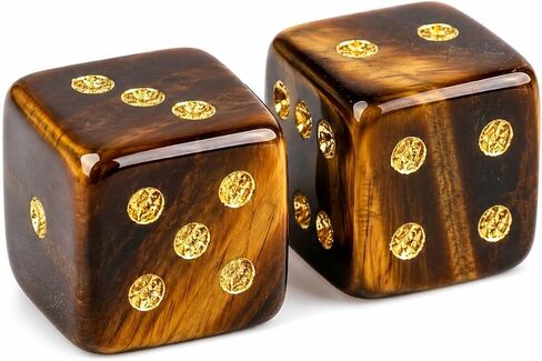 Tiger Eye Mahjong Dice, 2 Natural Gemstone Dice, 17mm for American Mahjong in Kuwait