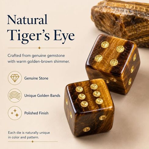 Tiger Eye Mahjong Dice, 2 Natural Gemstone Dice, 17mm for American Mahjong in Kuwait