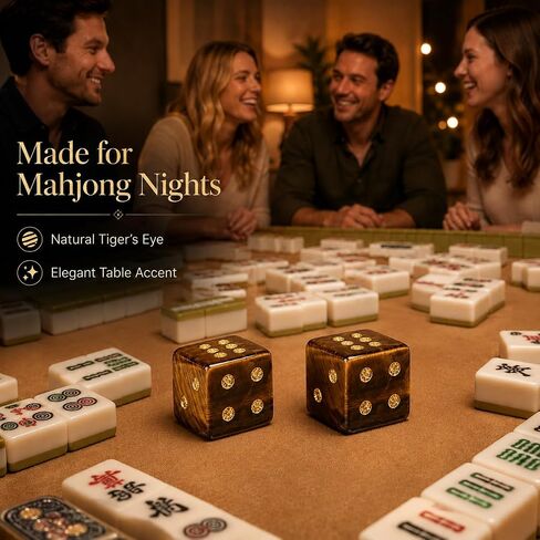Tiger Eye Mahjong Dice, 2 Natural Gemstone Dice, 17mm for American Mahjong in Kuwait