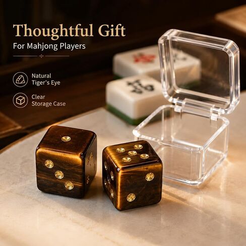 Tiger Eye Mahjong Dice, 2 Natural Gemstone Dice, 17mm for American Mahjong in Kuwait