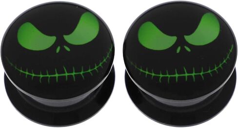 Pair Jack Skellington Black Acrylic Ear Tunnels Plugs Double Flare Saddle Gauges Piercing Starter Stretcher Earring in Kuwait