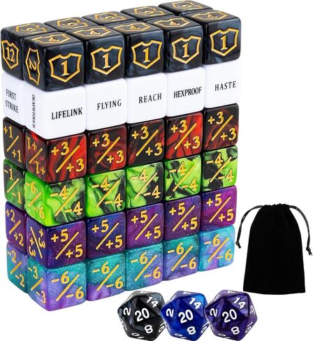 63 Pieces MTG Dice Counters Bulk Ability Keywords MTG Tokens Shield Life Counter 6 Sided Dice Set for Magic The Gathering,TCG,Cards Gaming Accessories in Saudi Arabia