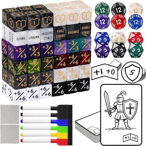 180 Piece MTG Dice Set with Dry Erase Tokens Kit with Counter Dice, Keyword Ability Dice, Shield Dice, Spindown D20s, Markers, Microfiber Erasers & Storage Box for or MTG, EDH Cards Game Accessories in Saudi Arabia