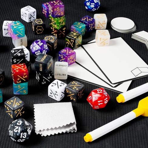 180 Piece MTG Dice Set with Dry Erase Tokens Kit with Counter Dice, Keyword Ability Dice, Shield Dice, Spindown D20s, Markers, Microfiber Erasers & Storage Box for or MTG, EDH Cards Game Accessories in Saudi Arabia