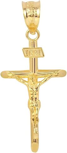 قلادة من الذهب الأصفر عيار 10 قيراط مقاس 1.2 بوصة INRI Crucifix Cross - اختيار طول سلسلة رولو أو سحر فقط in Kuwait