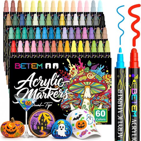 Betem 6 Black Dual Tip Acrylic Paint Markers, Fabric Decorating Kits in Kuwait