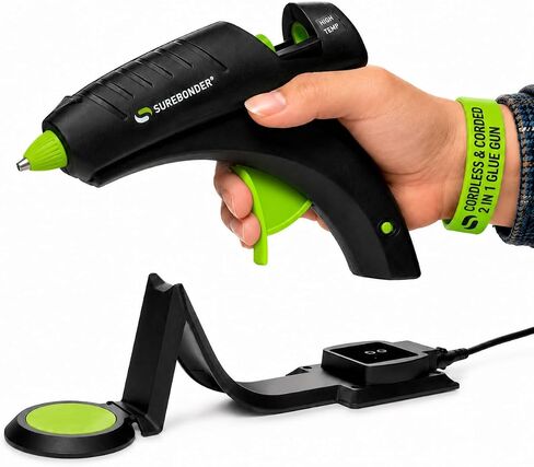 مسدس صمغ ساخن لاسلكي من Surebonder، درجة حرارة عالية، حجم كامل، 60 وات، طاقة أكبر بنسبة 50% - يربط بقوة المعادن والخشب والسيراميك والجلود والمواد القوية الأخرى (سلسلة متخصصة CL-800F) in Kuwait