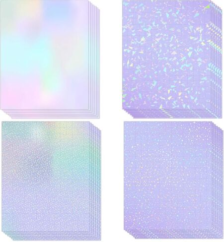 SANZIX 36 Sheets Holographic Sticker Paper - Transparent Self Adhesive Vinyl Laminate Film for Stickers, Cricut Crafts, Scrapbooking, Waterproof, A4 (Colorful, Gem, Dot, Star Patterns) in Saudi Arabia
