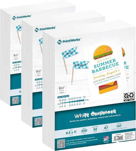 PrintWorks White Cardstock 8.5" x 11" - 67 lb/147 gsm Vellum Bristol - 250 Sheets - Made in the USA - SFI® Certified - 92 Bright - Card Stock Printer Paper for School, Craft, & Office Use (00564) in Kuwait