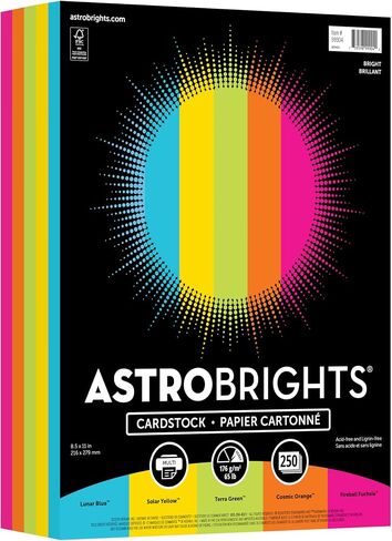 Astrobrights Color Cardstock -"Bright" Assortment, 65 lb Cover Weight, 8.5 x 11, Assorted, 250/Pack in Kuwait