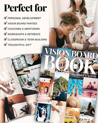 Vision Board Book Magazine for Women - 1000+ Diverse Pictures, Quotes, Self-discovery Exercises | Complete Collage Clip Art Supplies Kit for Adults | Ideal for Vision Mood Board Party & Manifestation in Kuwait