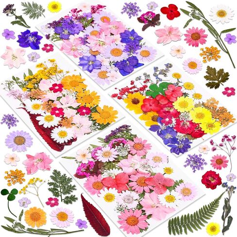 140 Pcs Dried Pressed Flowers for Resin, Real Pressed Flowers Dry Leaves Bulk Natural Herbs Kit for Scrapbooking DIY Art Crafts, Epoxy Resin Jewelry Molds, Candle, Soap Making, Nails Décor in Kuwait