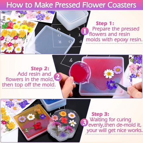 140 Pcs Dried Pressed Flowers for Resin, Real Pressed Flowers Dry Leaves Bulk Natural Herbs Kit for Scrapbooking DIY Art Crafts, Epoxy Resin Jewelry Molds, Candle, Soap Making, Nails Décor in Kuwait