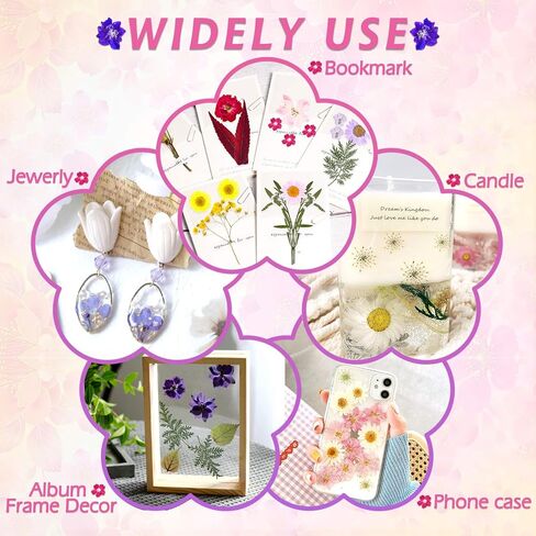 140 Pcs Dried Pressed Flowers for Resin, Real Pressed Flowers Dry Leaves Bulk Natural Herbs Kit for Scrapbooking DIY Art Crafts, Epoxy Resin Jewelry Molds, Candle, Soap Making, Nails Décor in Kuwait