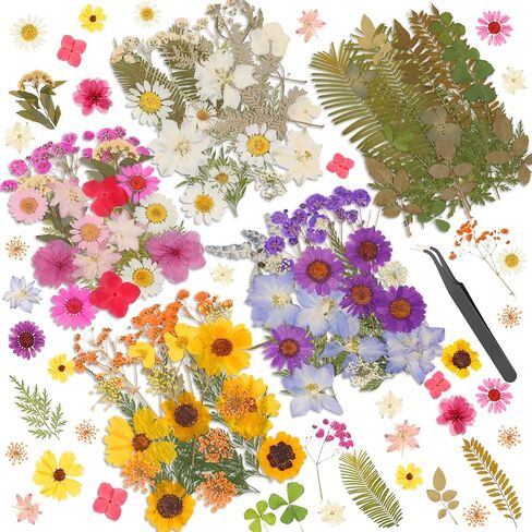 140 Pcs Dried Pressed Flowers for Resin, Real Pressed Flowers Dry Leaves Bulk Natural Herbs Kit for Scrapbooking DIY Art Crafts, Epoxy Resin Jewelry Molds, Candle, Soap Making, Nails Décor in Kuwait