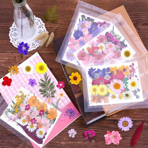 140 Pcs Dried Pressed Flowers for Resin, Real Pressed Flowers Dry Leaves Bulk Natural Herbs Kit for Scrapbooking DIY Art Crafts, Epoxy Resin Jewelry Molds, Candle, Soap Making, Nails Décor in Kuwait