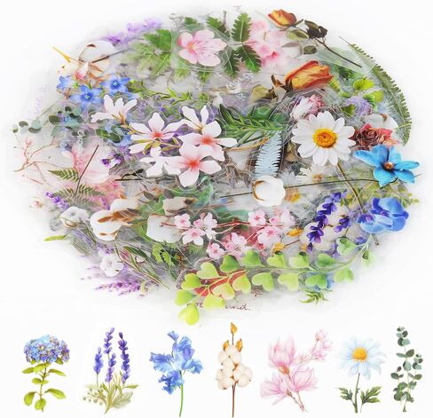 160Pcs Natural Flower Stickers for Scrapbooking,Self-Adhesive Transparent Flower Stickers Scrapbook Supplies Journaling Supplies for Adult Card Making Letters DIY Water Bottle Cards Decoration in Kuwait