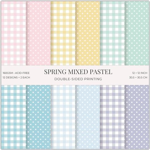 24 Sheets Pink Spring Pastel Essential Patterns Scrapbook Paper Pad - 6x6 inch 160GSM Heavyweight Cardstock, Single-Sided Polka Dot, Gingham Designs for Card Making, DIY Crafts, DIY Album, Journaling in Kuwait