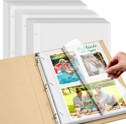 25 Sheets/50 Pages Photo Album Refill Pages for 3 Ring Binder, Acid Free & Waterproof Photo Album Self Adhesive Pages for 2x3 4x6 5x7 8x10 Photos, Stamps, Recipe Cards in Saudi Arabia