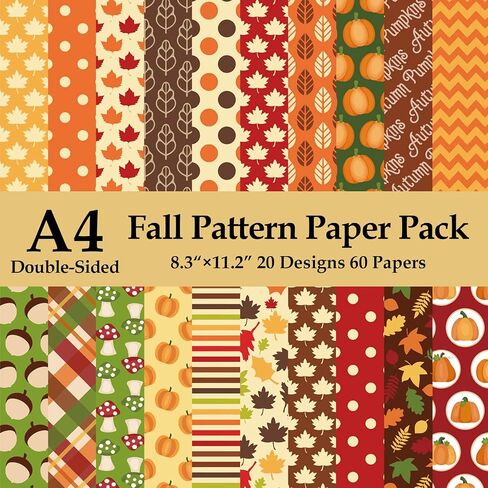 60-Sheet Fall Scrapbook Paper, 20 Double-Sided A4 Designs in Saudi Arabia
