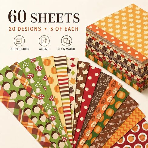 60-Sheet Fall Scrapbook Paper, 20 Double-Sided A4 Designs in Saudi Arabia