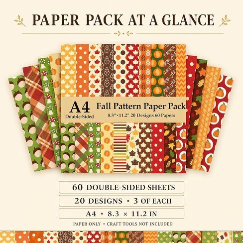 60-Sheet Fall Scrapbook Paper, 20 Double-Sided A4 Designs in Saudi Arabia