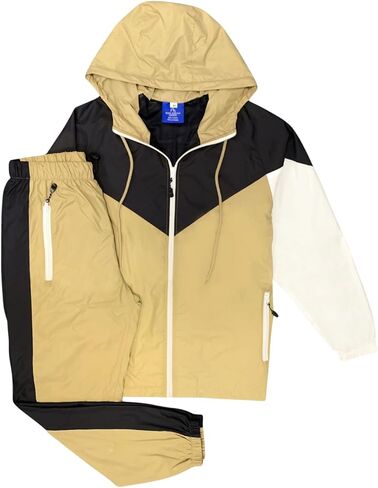 Men’s Colorful Hooded Windbreaker Sweatsuit Meshed Lined Nylon Water Repellent GYM Outfit in Kuwait